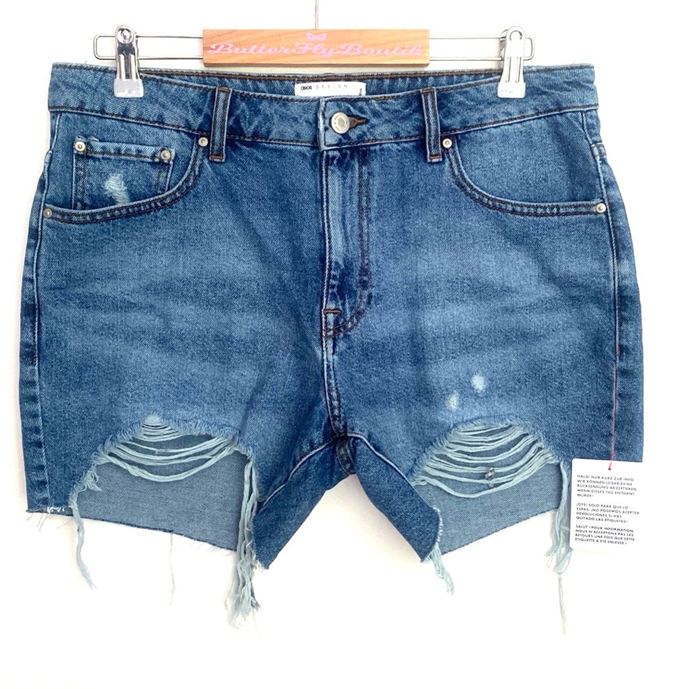 (A13) ASOS Women's Blue Denim Distressed Shorts, Size 32, NWT